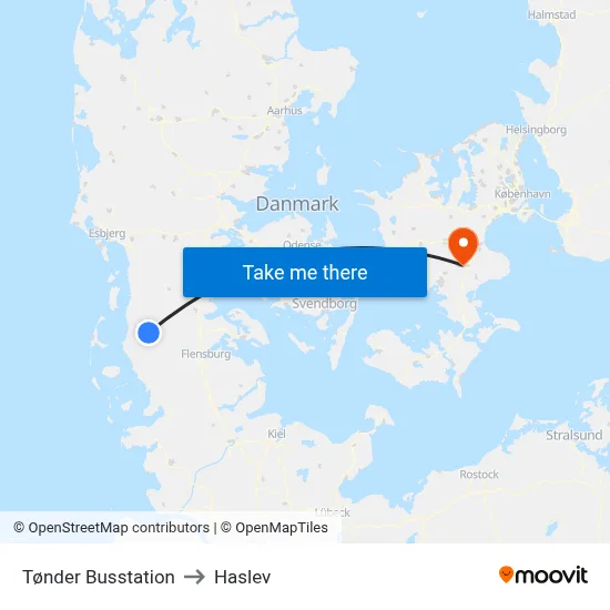 Tønder Busstation to Haslev map