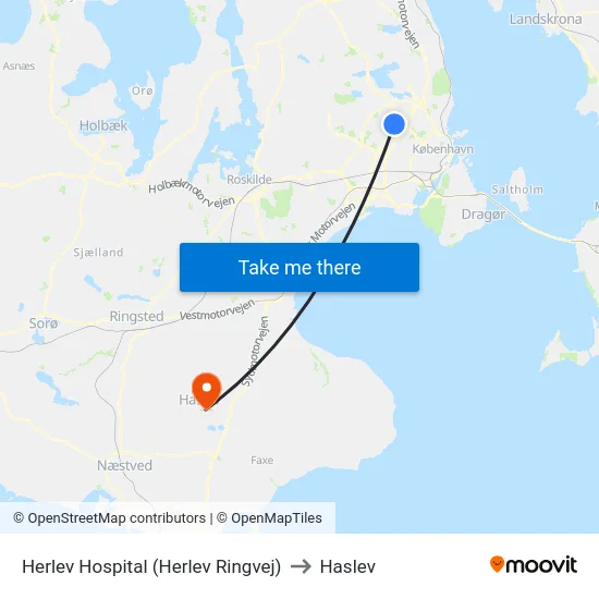 Herlev Hospital (Herlev Ringvej) to Haslev map