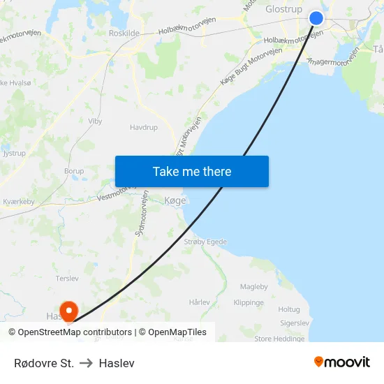 Rødovre St. to Haslev map