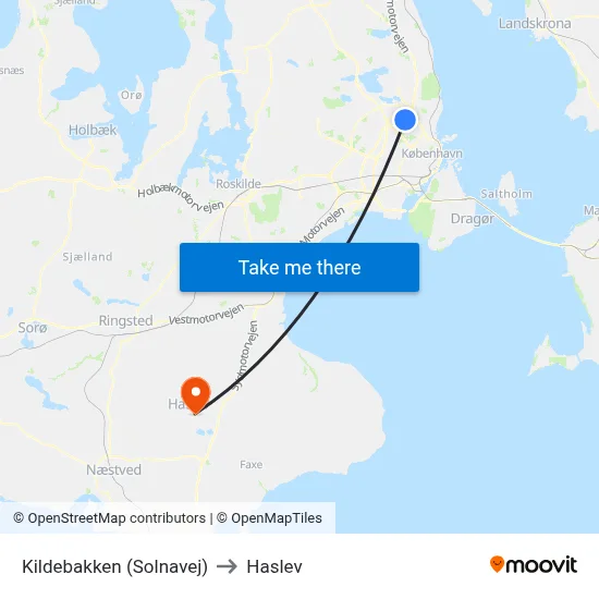 Kildebakken (Solnavej) to Haslev map