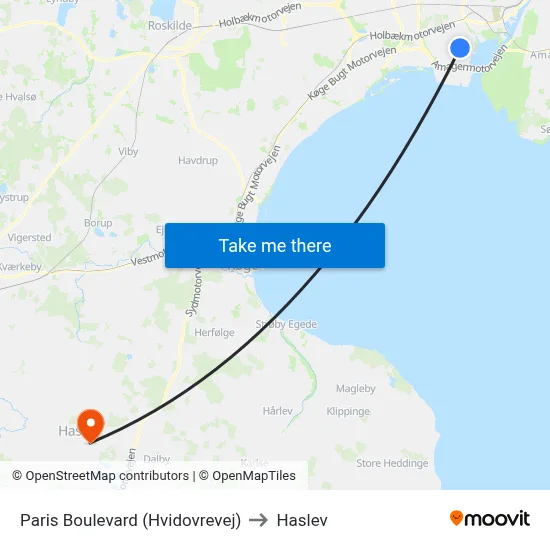 Paris Boulevard (Hvidovrevej) to Haslev map