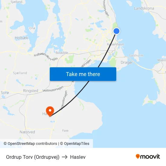 Ordrup Torv (Ordrupvej) to Haslev map