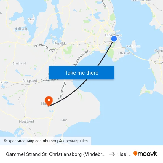 Gammel Strand St. Christiansborg (Vindebrogade) to Haslev map