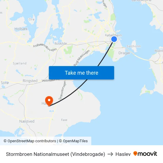 Stormbroen Nationalmuseet (Vindebrogade) to Haslev map