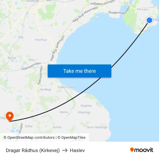 Dragør Rådhus (Kirkevej) to Haslev map
