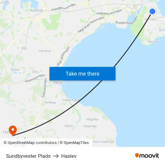 Sundbyvester Plads to Haslev map