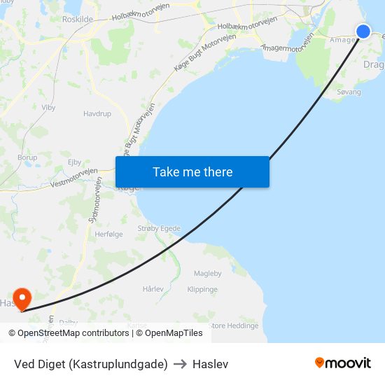 Ved Diget (Kastruplundgade) to Haslev map