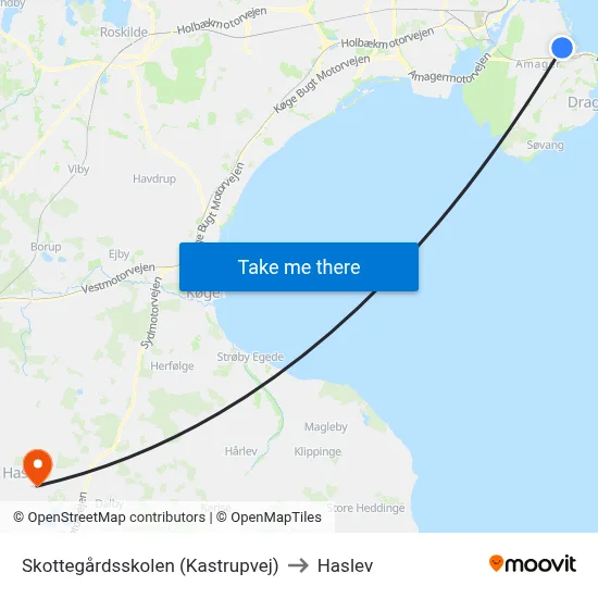 Skottegårdsskolen (Kastrupvej) to Haslev map