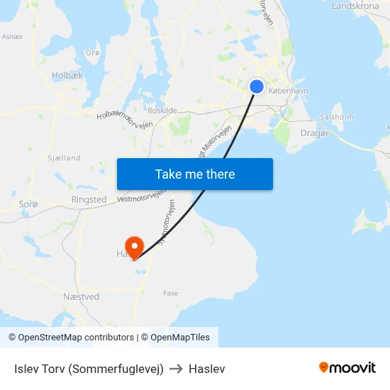 Islev Torv (Sommerfuglevej) to Haslev map