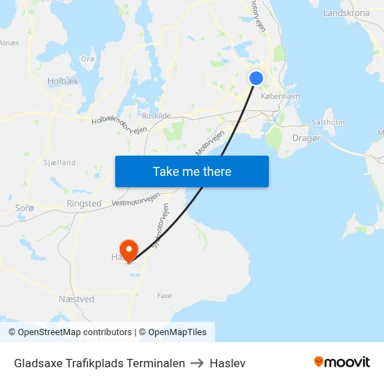 Gladsaxe Trafikplads Terminalen to Haslev map