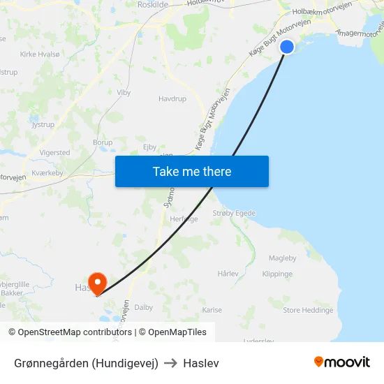 Grønnegården (Hundigevej) to Haslev map