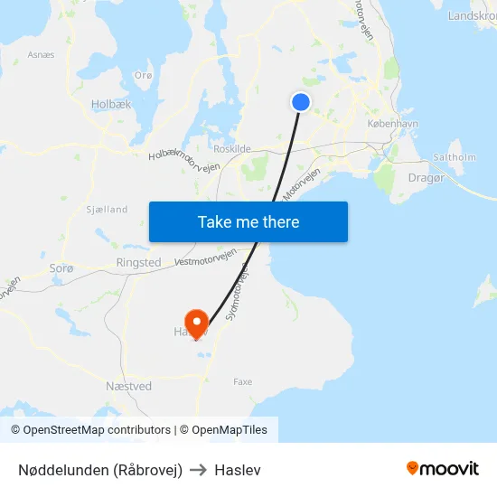Nøddelunden (Råbrovej) to Haslev map