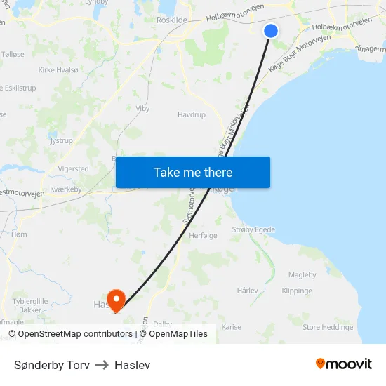 Sønderby Torv to Haslev map