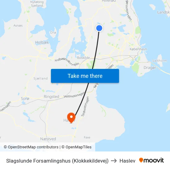 Slagslunde Forsamlingshus (Klokkekildevej) to Haslev map