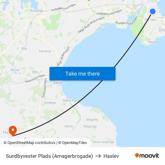 Sundbyvester Plads (Amagerbrogade) to Haslev map