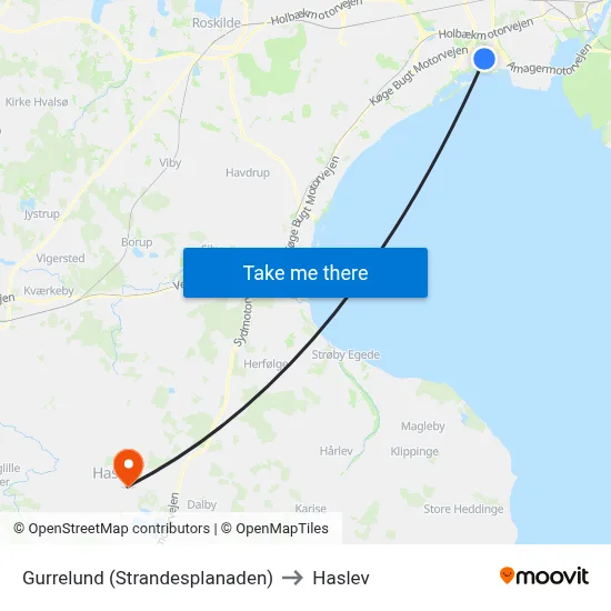 Gurrelund (Strandesplanaden) to Haslev map
