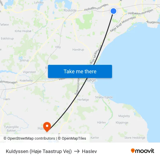 Kuldyssen (Høje Taastrup Vej) to Haslev map