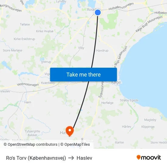 Ro's Torv (Københavnsvej) to Haslev map