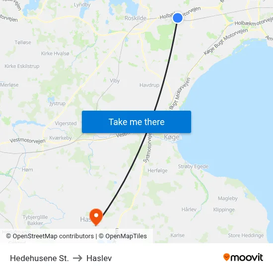 Hedehusene St. to Haslev map