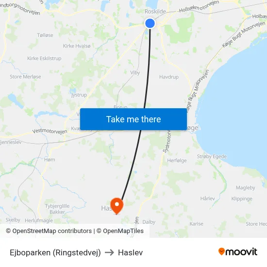 Ejboparken (Ringstedvej) to Haslev map