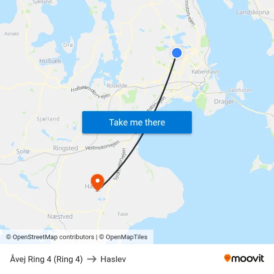 Åvej Ring 4 (Ring 4) to Haslev map