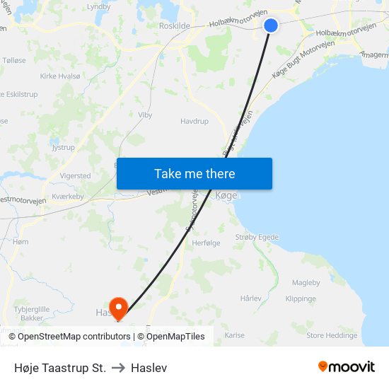 Høje Taastrup St. to Haslev map
