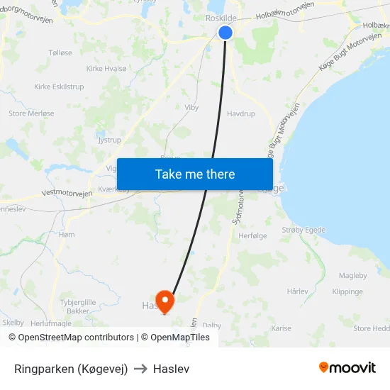 Ringparken (Køgevej) to Haslev map