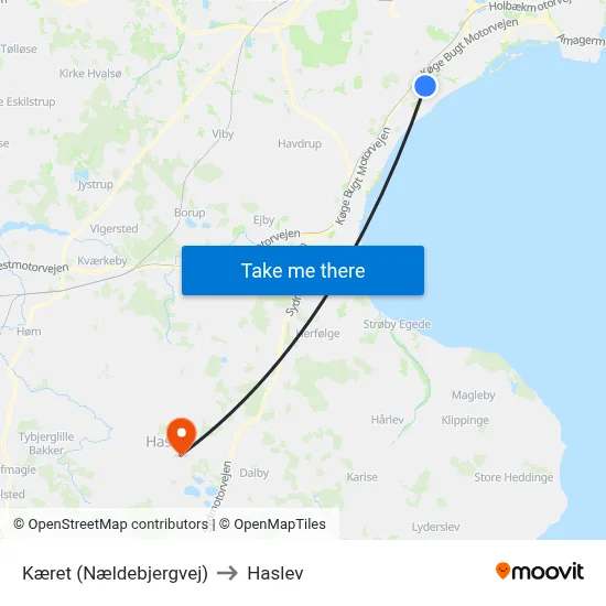 Kæret (Nældebjergvej) to Haslev map