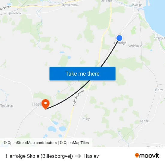 Herfølge Skole (Billesborgvej) to Haslev map