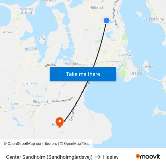 Center Sandholm (Sandholmgårdsvej) to Haslev map