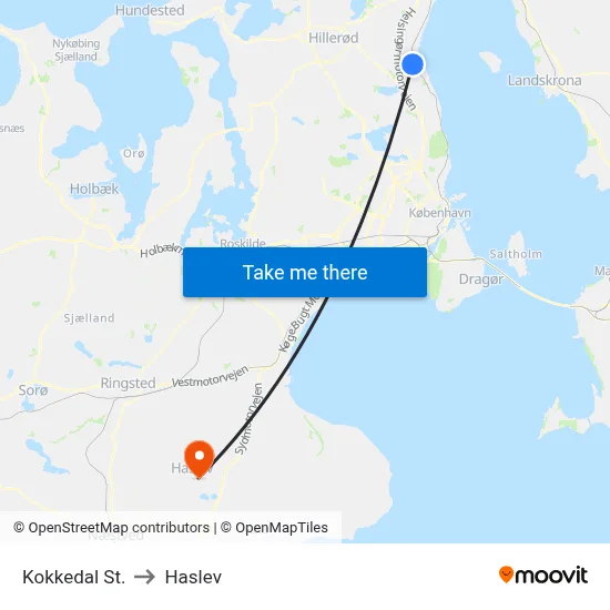 Kokkedal St. to Haslev map