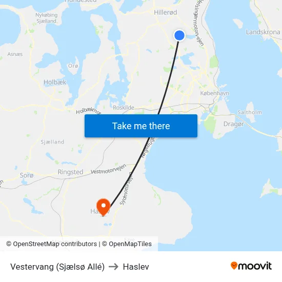 Vestervang (Sjælsø Allé) to Haslev map