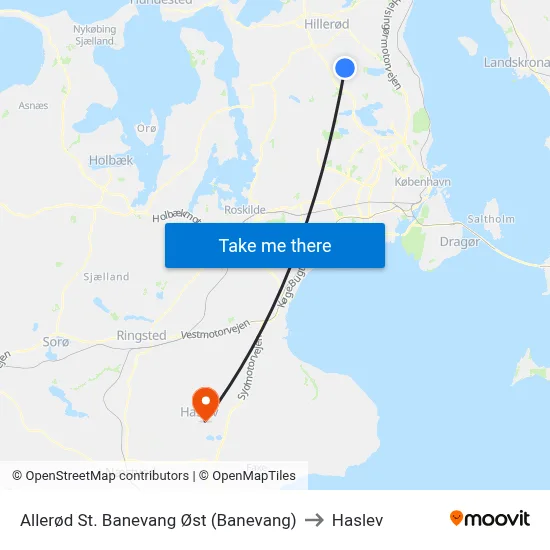 Allerød St. Banevang Øst (Banevang) to Haslev map