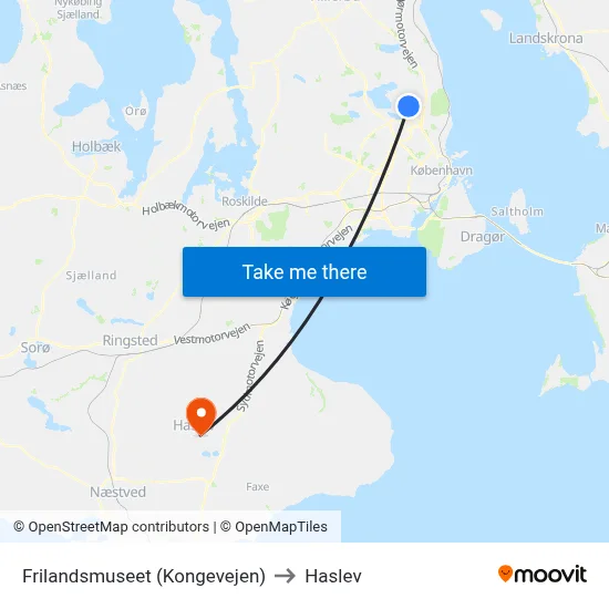 Frilandsmuseet (Kongevejen) to Haslev map