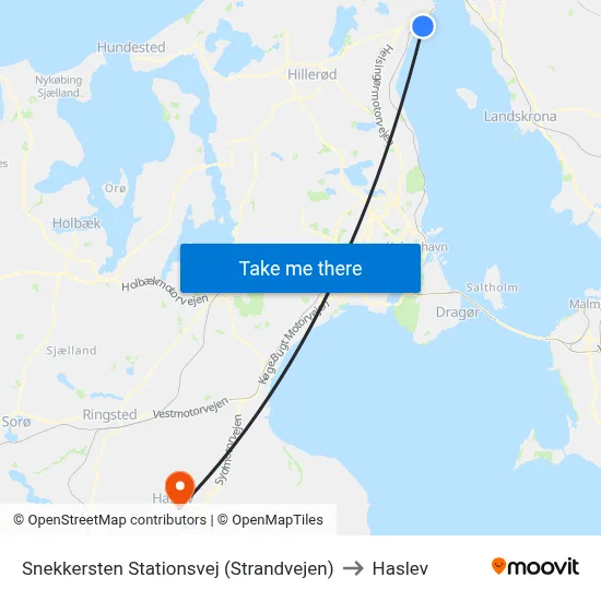 Snekkersten Stationsvej (Strandvejen) to Haslev map