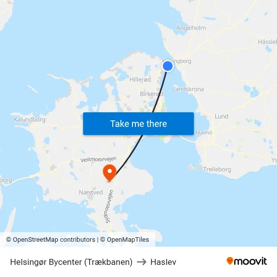 Helsingør Bycenter (Trækbanen) to Haslev map