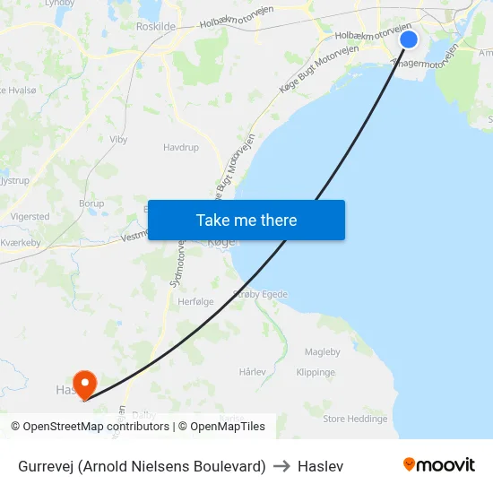 Gurrevej (Arnold Nielsens Boulevard) to Haslev map