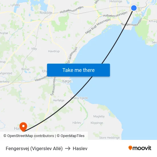 Fengersvej (Vigerslev Allé) to Haslev map