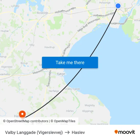 Valby Langgade (Vigerslevvej) to Haslev map