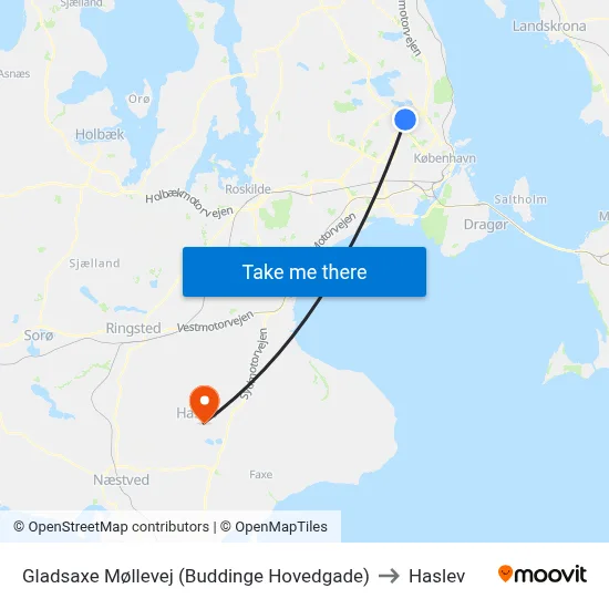 Gladsaxe Møllevej (Buddinge Hovedgade) to Haslev map
