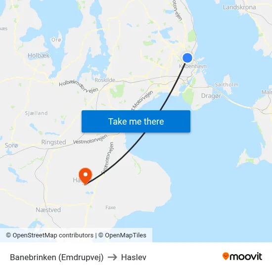 Banebrinken (Emdrupvej) to Haslev map