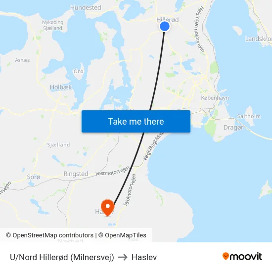 U/Nord Hillerød (Milnersvej) to Haslev map