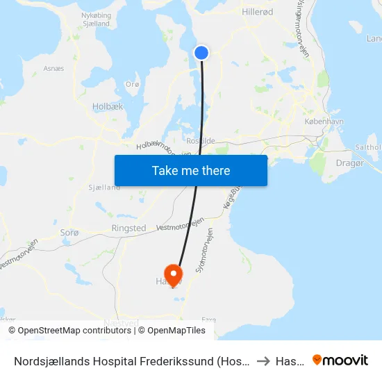 Nordsjællands Hospital Frederikssund (Hospitalvej) to Haslev map