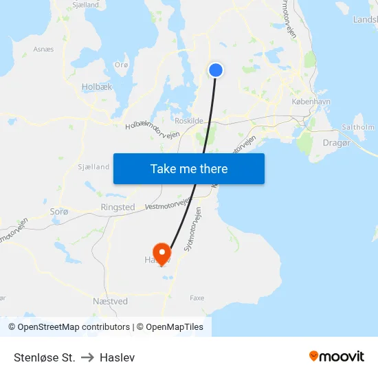 Stenløse St. to Haslev map