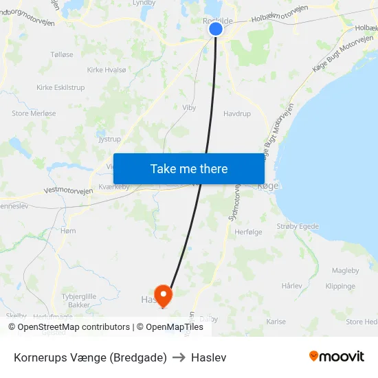 Kornerups Vænge (Bredgade) to Haslev map