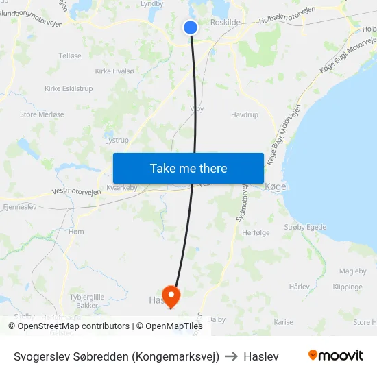 Svogerslev Søbredden (Kongemarksvej) to Haslev map