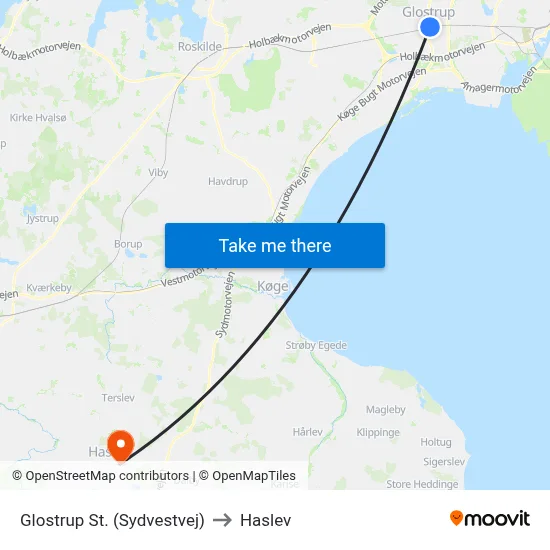 Glostrup St. (Sydvestvej) to Haslev map