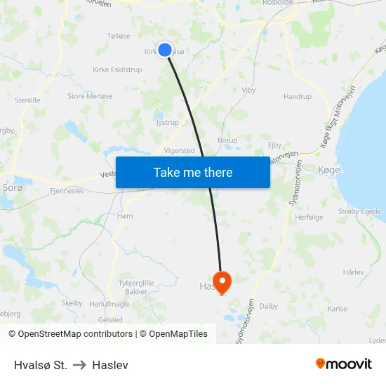 Hvalsø St. to Haslev map