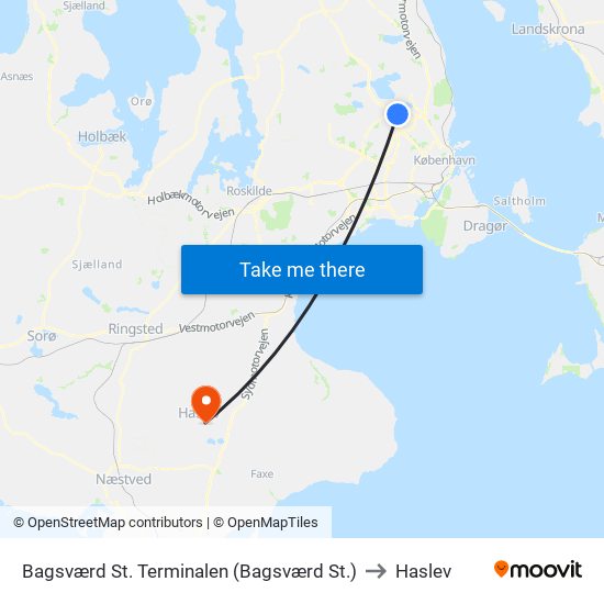 Bagsværd St. Terminalen (Bagsværd St.) to Haslev map