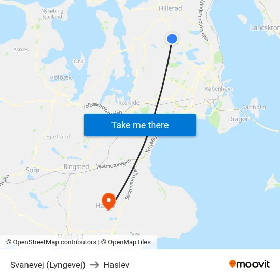 Svanevej (Lyngevej) to Haslev map